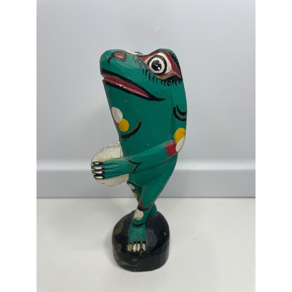 Vintage Frog Folk Art Balinese Wood Carving Made In Indonesia - Balsa Wood